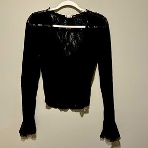 Free people v-neck lace top with bell sleeves